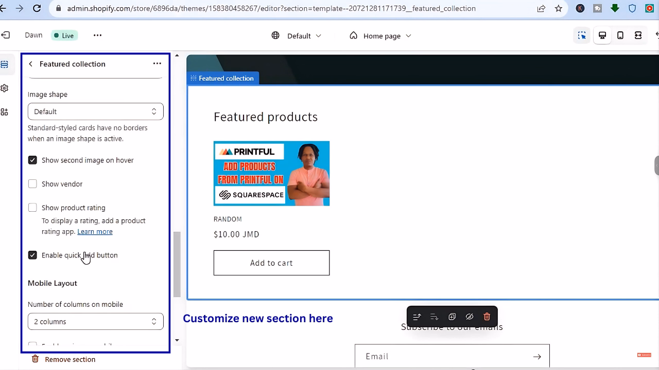 customize options and save the changes